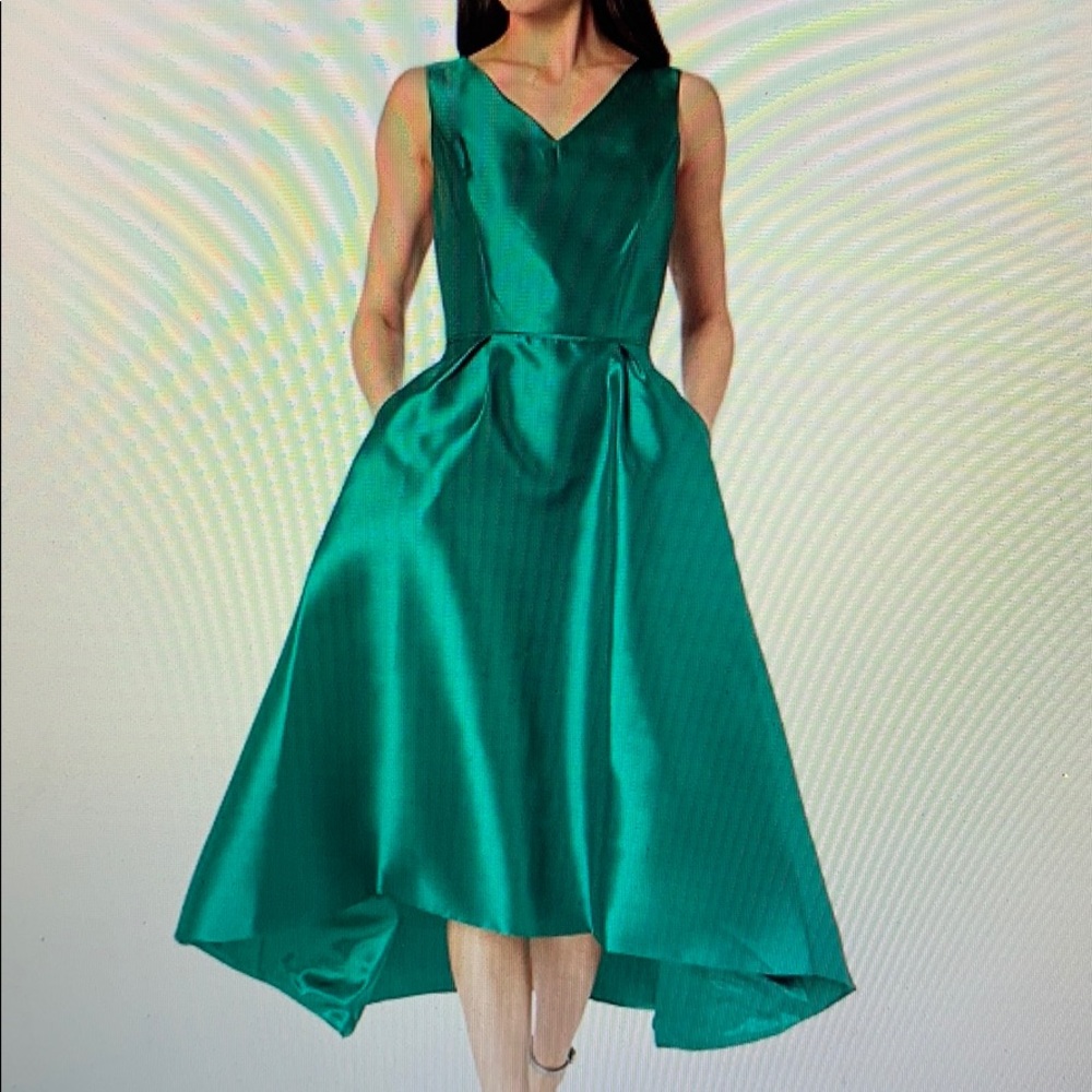 Tahari ASL Hunter Green Hi-Lo Midi Dress